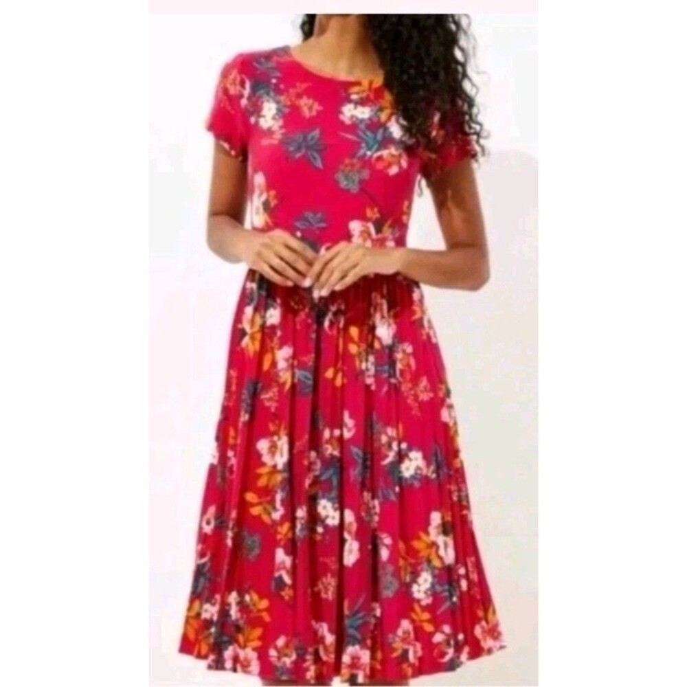 Ann Taylor Loft Dress Women's Sz 10 Rose Pink Floral Print Midi Knee Length Nwt
